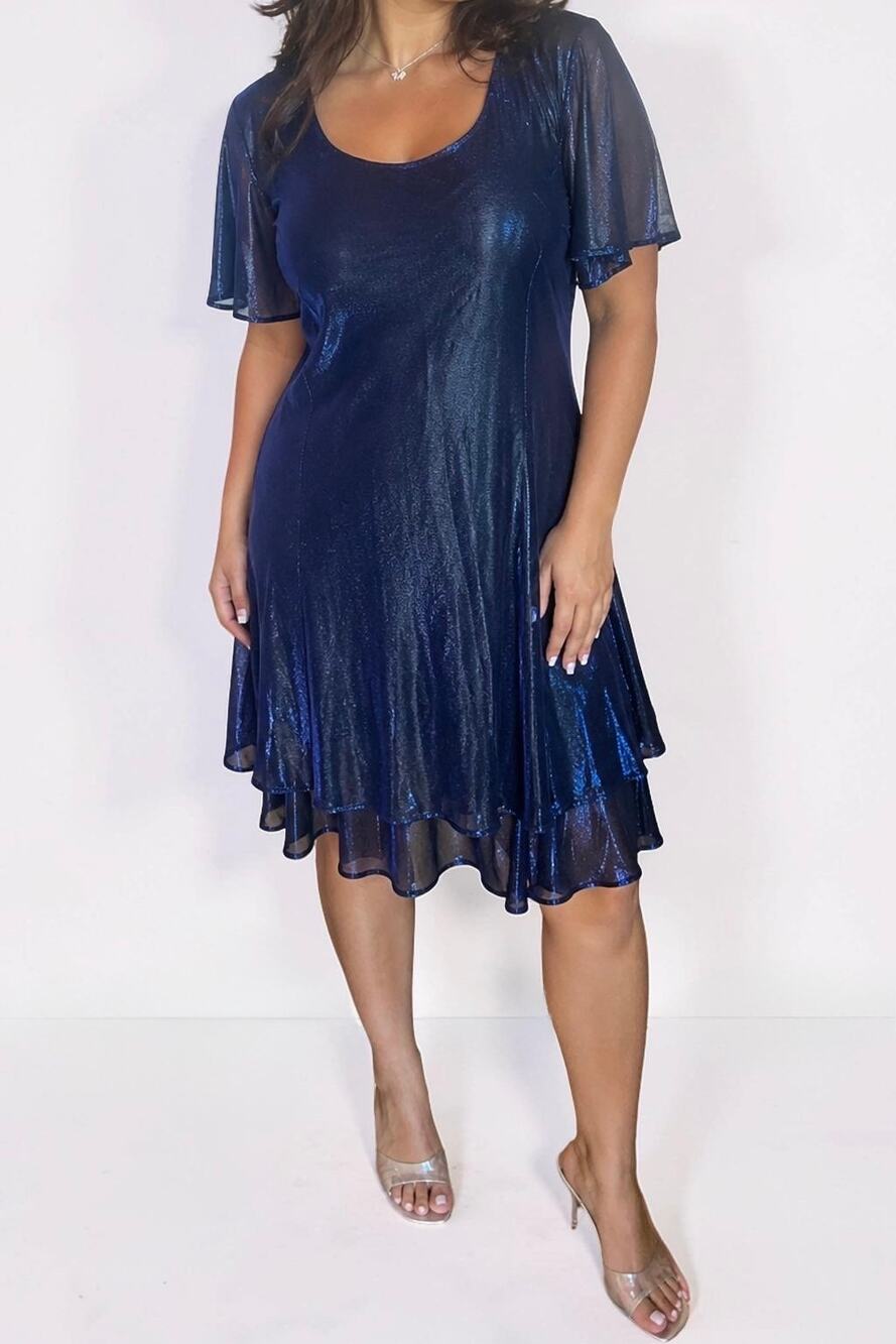 Vintage Molly Malloy Blue Metallic Sheer Evening Dress Size 14